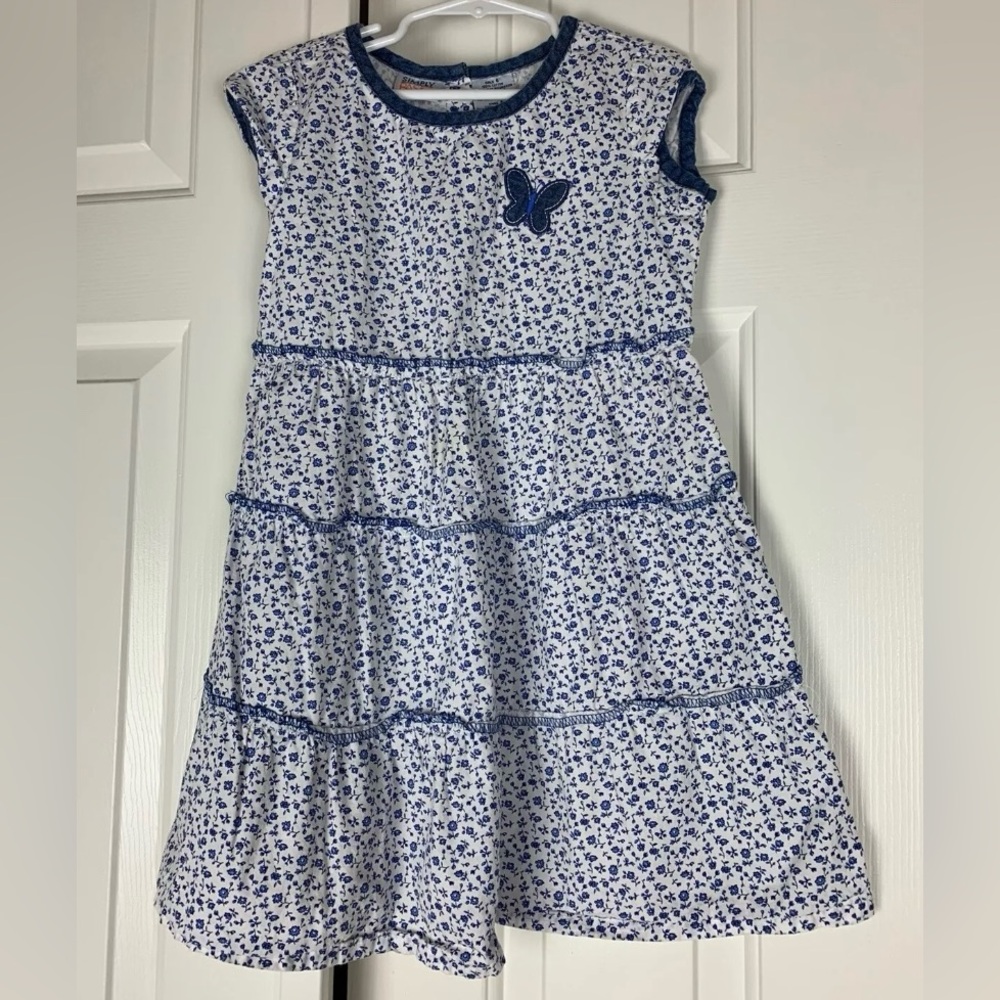 Simply Basic Girls Dress Classic Layered Blue Floral 100% Cotton Size 6